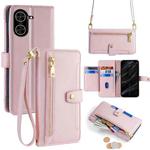 For Redmi A5 4G 171.7mm Sheep Texture Cross-body Zipper Wallet Leather Phone Case(Pink)