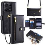 For Redmi Note 14S 4G Sheep Texture Cross-body Zipper Wallet Leather Phone Case(Black)