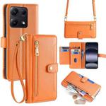 For Redmi Note 14S 4G Sheep Texture Cross-body Zipper Wallet Leather Phone Case(Orange)