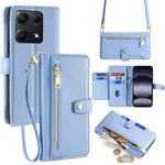 For Redmi Note 14S 4G Sheep Texture Cross-body Zipper Wallet Leather Phone Case(Blue)