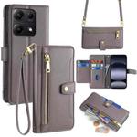 For Redmi Note 14S 4G Sheep Texture Cross-body Zipper Wallet Leather Phone Case(Grey)