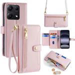 For Redmi Note 14S 4G Sheep Texture Cross-body Zipper Wallet Leather Phone Case(Pink)