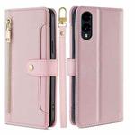 For Fujitsu Arrows We2 Sheep Texture Cross-body Zipper Wallet Leather Phone Case(Pink)