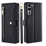 For Fujitsu Arrows We2 Plus Sheep Texture Cross-body Zipper Wallet Leather Phone Case(Black)