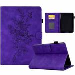 For Amazon Kindle Paperwhite 12th 2024 Peony Butterfly Embossed Leather Smart Tablet Case(Purple)