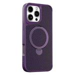 For iPhone 16 Pro Max Carbon Fiber Texture 360 MagSafe Holder Phone Case(Purple)