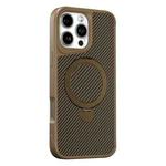 For iPhone 16 Pro Carbon Fiber Texture 360 MagSafe Holder Phone Case(Desert Gold)