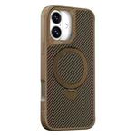 For iPhone 16 Plus Carbon Fiber Texture 360 MagSafe Holder Phone Case(Desert Gold)