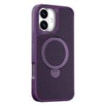 For iPhone 16 Plus Carbon Fiber Texture 360 MagSafe Holder Phone Case(Purple)