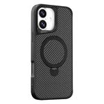 For iPhone 16 Plus Carbon Fiber Texture 360 MagSafe Holder Phone Case(Black)