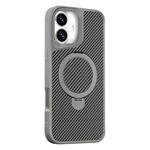 For iPhone 16 Plus Carbon Fiber Texture 360 MagSafe Holder Phone Case(Titanium Gray)