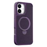 For iPhone 16 Carbon Fiber Texture 360 MagSafe Holder Phone Case(Purple)