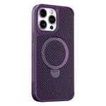 For iPhone 15 Pro Max Carbon Fiber Texture 360 MagSafe Holder Phone Case(Purple)