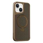 For iPhone 15 Plus / 14 Plus Carbon Fiber Texture 360 MagSafe Holder Phone Case(Desert Gold)