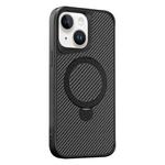 For iPhone 15 Plus / 14 Plus Carbon Fiber Texture 360 MagSafe Holder Phone Case(Black)