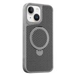 For iPhone 15 Plus / 14 Plus Carbon Fiber Texture 360 MagSafe Holder Phone Case(Titanium Gray)