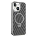 For iPhone 15 Carbon Fiber Texture 360 MagSafe Holder Phone Case(Titanium Gray)