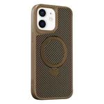 For iPhone 12 / 12 Pro Carbon Fiber Texture 360 MagSafe Holder Phone Case(Desert Gold)