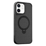 For iPhone 12 / 12 Pro Carbon Fiber Texture 360 MagSafe Holder Phone Case(Black)