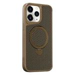 For iPhone 11 Pro Max Carbon Fiber Texture 360 MagSafe Holder Phone Case(Desert Gold)