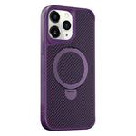 For iPhone 11 Pro Max Carbon Fiber Texture 360 MagSafe Holder Phone Case(Purple)