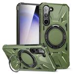 For Samsung Galaxy S25 5G MagSafe Magnetic Shockproof Phone Case with Ring Holder(Dark Green)