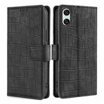 For Sony Xperia 10 VI Skin Feel Crocodile Magnetic Clasp Leather Phone Case(Black)