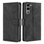 For Fujitsu Arrows We2 Plus Skin Feel Crocodile Magnetic Clasp Leather Phone Case(Black)