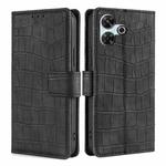 For Redmi 13 4G Skin Feel Crocodile Magnetic Clasp Leather Phone Case(Black)