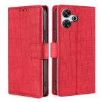 For Redmi 13 4G Skin Feel Crocodile Magnetic Clasp Leather Phone Case(Red)