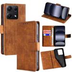 For Redmi Note 14S 4G Skin Feel Crocodile Magnetic Clasp Leather Phone Case(Brown)