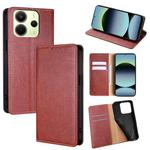 For Redmi Note 14 4G 163.25mm Gloss Oil Solid Color Magnetic Leather Phone Case(Brown)