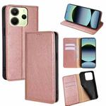 For Redmi Note 14 4G 163.25mm Gloss Oil Solid Color Magnetic Leather Phone Case(Rose Gold)