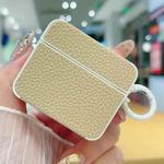 For AirPods 4 Litchi Texture Leather Sticker Earphones Protective Case(Apricot)