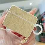 For AirPods Pro 2 Litchi Texture Leather Sticker Earphones Protective Case(Apricot)