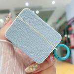 For AirPods Pro Litchi Texture Leather Sticker Earphones Protective Case(Light Blue)