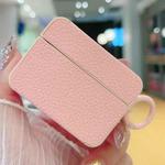 For AirPods Pro Litchi Texture Leather Sticker Earphones Protective Case(Pink)