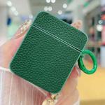 For AirPods 1 / 2 Litchi Texture Leather Sticker Earphones Protective Case(Blackish Green)