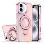 For iPhone 16 Plus Plating Gradient Discolor MagSafe Holder Phone Case(Clear Pink)