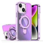 For iPhone 15 Plus / 14 Plus Plating Gradient Discolor MagSafe Holder Phone Case(Clear Purple)