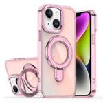 For iPhone 14 / 13 Plating Gradient Discolor MagSafe Holder Phone Case(Clear Pink)