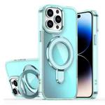 For iPhone 14 Pro Max Plating Gradient Discolor MagSafe Holder Phone Case(Clear Blue)