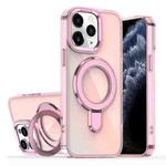 For iPhone 11 Pro Max Plating Gradient Discolor MagSafe Holder Phone Case(Clear Pink)