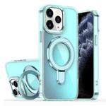 For iPhone 11 Pro Max Plating Gradient Discolor MagSafe Holder Phone Case(Clear Blue)