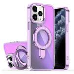 For iPhone 11 Pro Max Plating Gradient Discolor MagSafe Holder Phone Case(Clear Purple)
