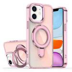 For iPhone 11 Plating Gradient Discolor MagSafe Holder Phone Case(Clear Pink)