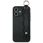 For iPhone 16 Plus Wavy Wristband Bracket TPU Phone Case(Black)