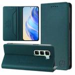 For Infinix Hot 50 4G RC01 Dual-Folded Magnetic Suction RFID Leather Phone Case(Dark Green)