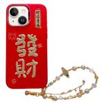 For iPhone 13 New Year Design 3D Gold Stamping IMD Phone Case with Crystal Chain(Fortune)