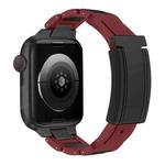 For Apple Watch 46mm / 49mm / 45mm / 44mm T-shaped Magnetic Buckle Stainless Steel Rubber Watch Band(Wine Red Black Buckle)